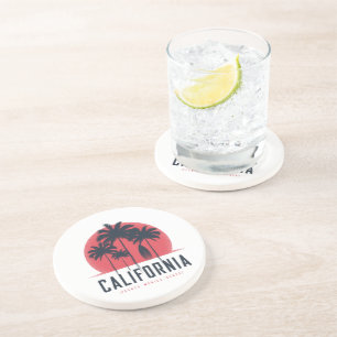 California Santa Monica Beach Retro Palm Tree Coaster