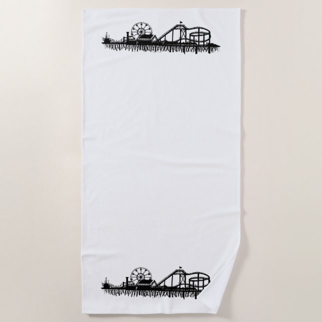 California Santa Monica CA Iconic Pier Silhouette Beach Towel (Front)