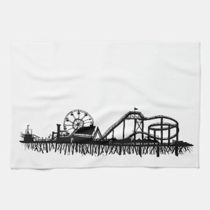 California Santa Monica CA Iconic Pier Silhouette Towel