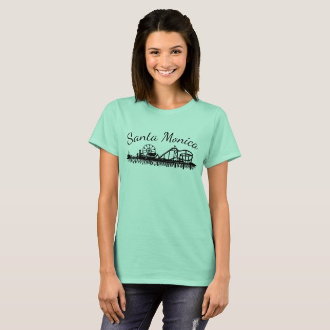 California Santa Monica CA Pier Beach Ferris Wheel T-Shirt (Front Full)
