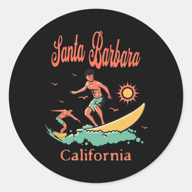 California Santa Rra Ca Surfer Surfing Beach Vacat Classic Round Sticker (Front)