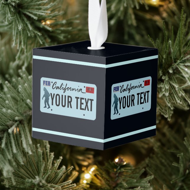 California Sasquatch License Plate Cube Ornament (Tree)