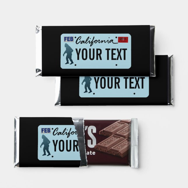 California Sasquatch License Plate  Hershey Bar Favors (Front)