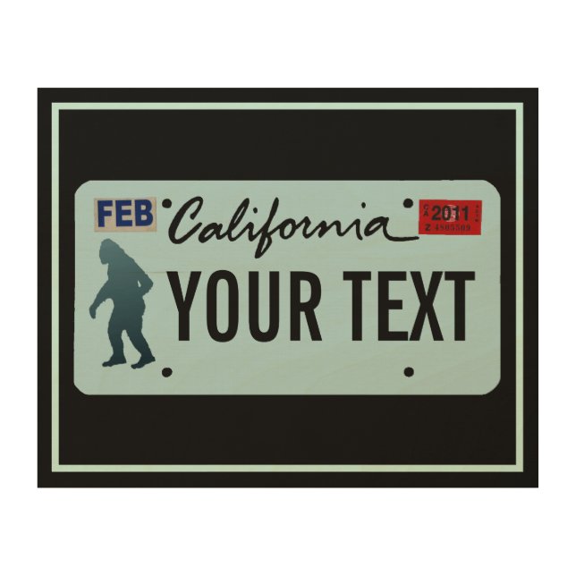 California Sasquatch License Plate Wood Wall Art (Front)