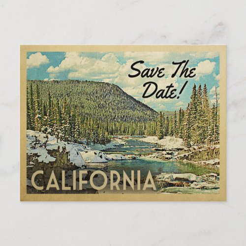 California Save The Date Mountains River Snow Announcement Postcard