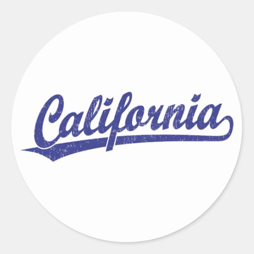 California script logo script logo in blue classic round sticker