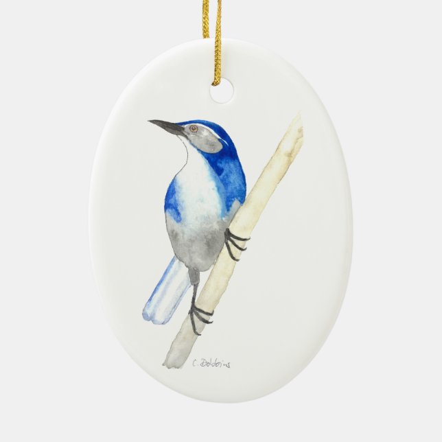 California Scrub Jay Ceramic Ornament (Back)