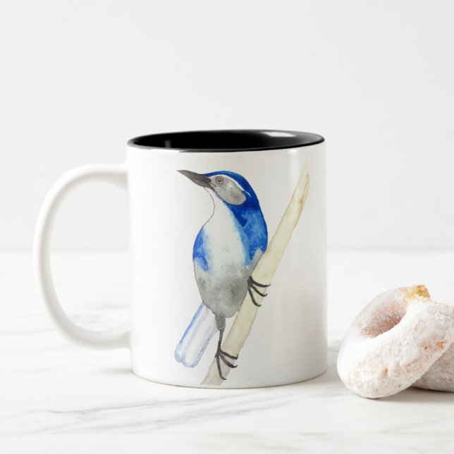 California Scrub Jay Two-Tone Coffee Mug (With Donut)