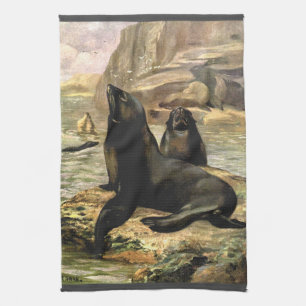 California Sea Lions by CE Swan, Vintage Animals Kitchen Towel
