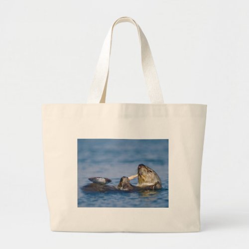 California Sea Otter Snacking on Clam Large Tote Bag