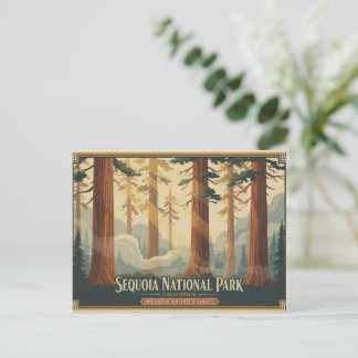 California Sequoia National Park Vintage Artwork Postcard