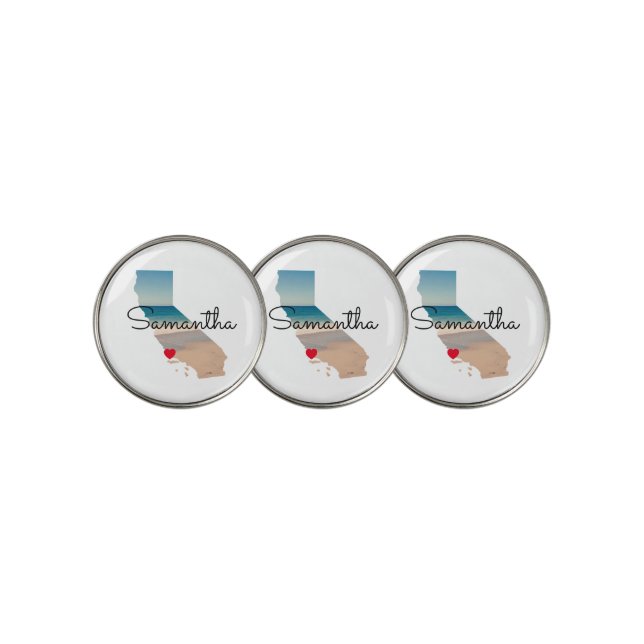 California Shape Heart Photo  Golf Ball Marker (3 Up)