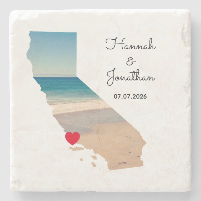 California Shape Wedding Photo Stone Coaster (Front)