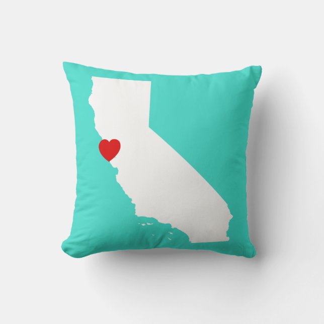 California Shape with Red Heart Throw Pillow (Front)