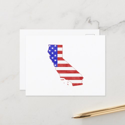 California Shaped American Flag Patriotic Cali Postcard