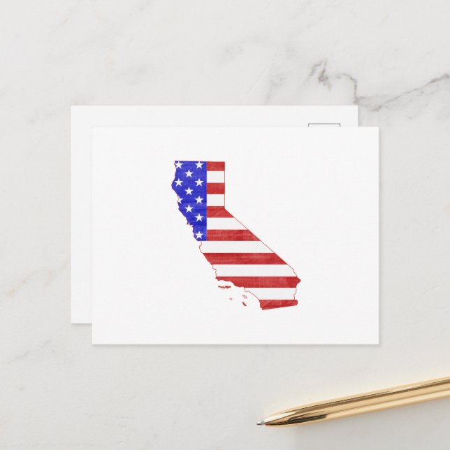 California Shaped American Flag Patriotic Cali Postcard (Front/Back In Situ)