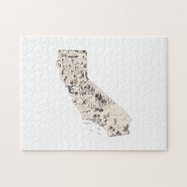 California Shaped Vintage Californian Picture Map Jigsaw Puzzle (Horizontal)