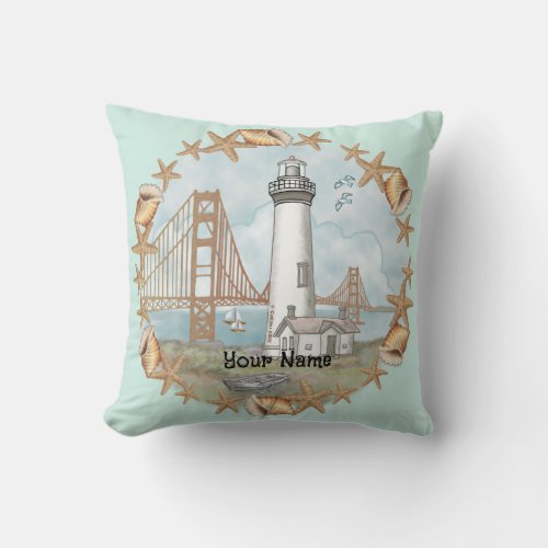 California Shells Lighthouse custom name Pillow