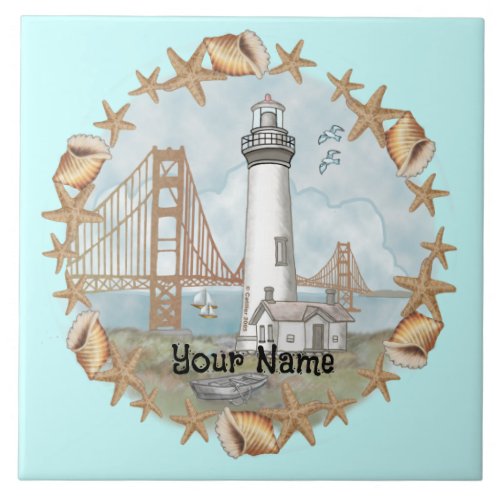 California Shells Lighthouse custom name tile