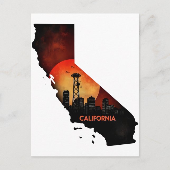 California Skyline Map Illustration Postcard (Front)