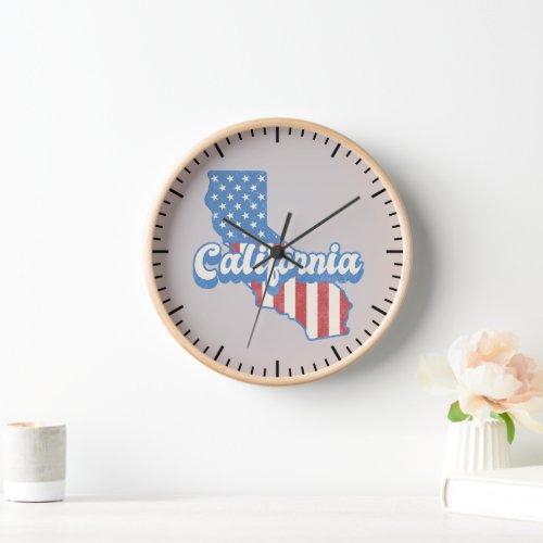 California Stars  Stripes Silhouette  Clock