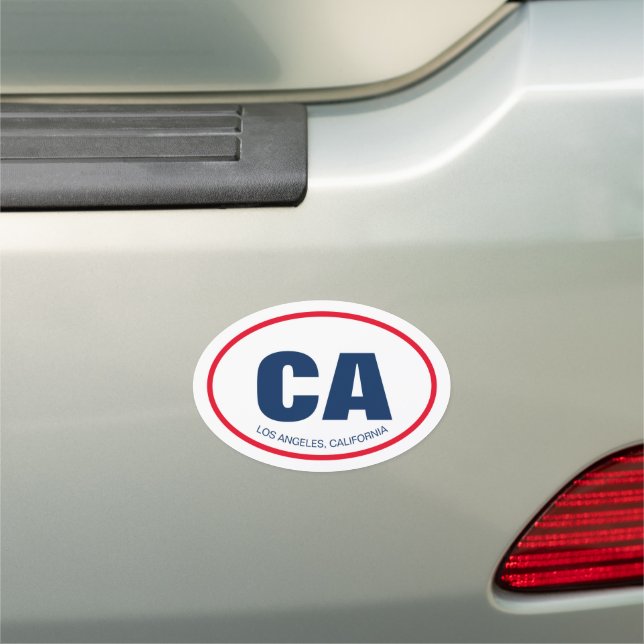 California state abbreviation and city name bumper car magnet (In Situ)