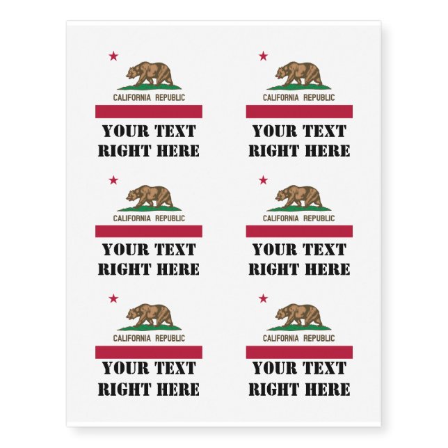 California state bear flag custom DIY Temporary Tattoos (Front)