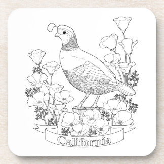 California State Bird and Flower Coloring Page Coaster