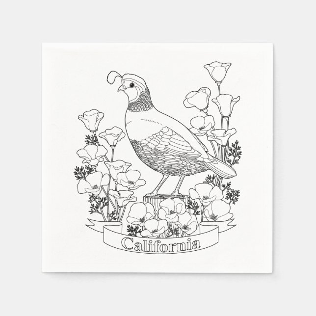 California State Bird and Flower Coloring Page Napkins (Front)