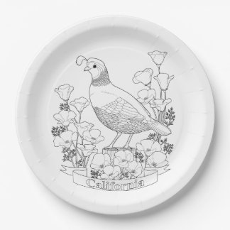 California State Bird and Flower Coloring Page Paper Plates