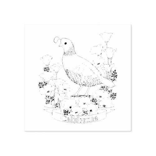 California State Bird and Flower Coloring Page Rubber Stamp