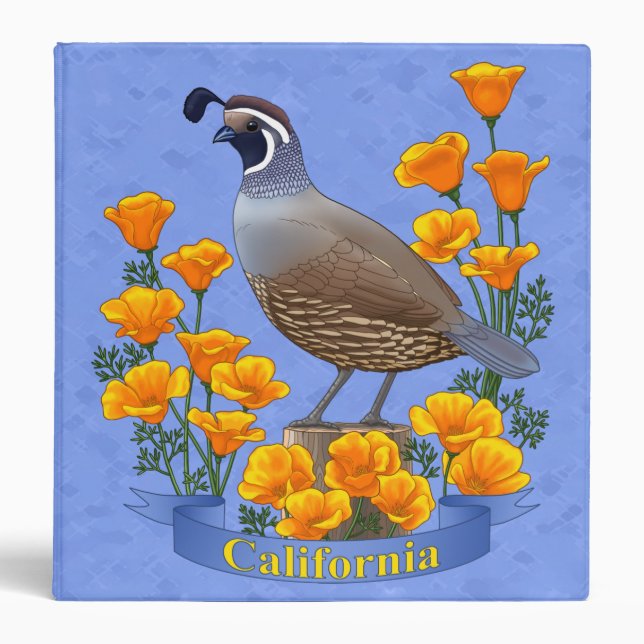 California State Bird Quail & Golden Poppy 3 Ring Binder (Front)