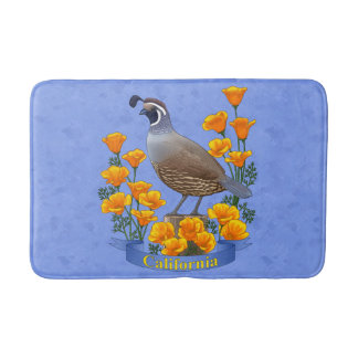 California State Bird Quail & Golden Poppy Bathroom Mat