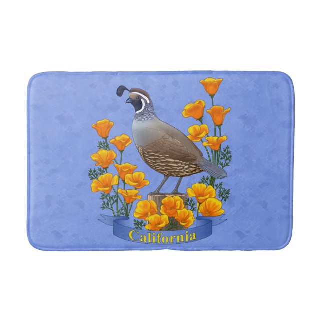California State Bird Quail & Golden Poppy Bathroom Mat (Front)