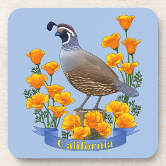 California State Bird Quail & Golden Poppy Beverage Coaster