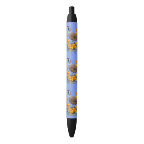 California State Bird Quail  Golden Poppy Black Ink Pen