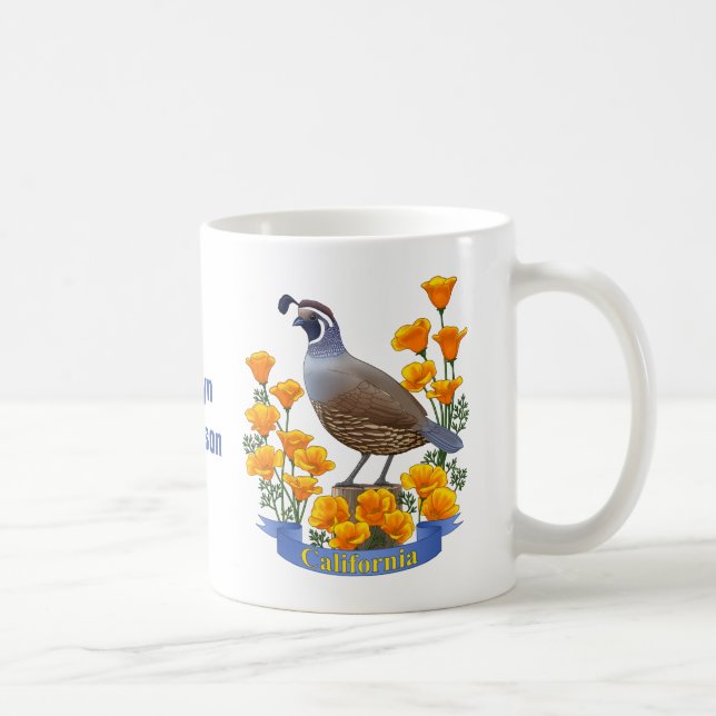 California State Bird Quail & Golden Poppy Coffee Mug (Right)