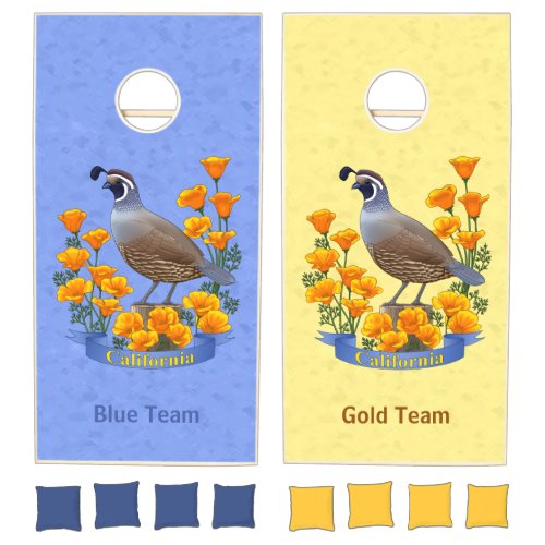 California State Bird Quail  Golden Poppy Cornhole Set