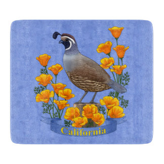 California State Bird Quail & Golden Poppy Cutting Board