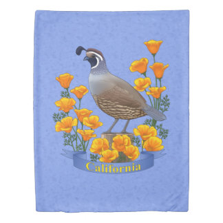 California State Bird Quail & Golden Poppy Duvet Cover