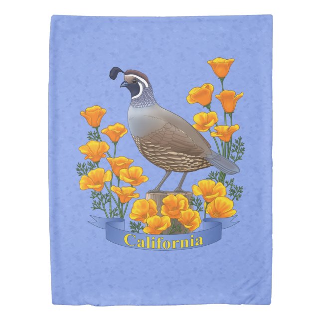 California State Bird Quail & Golden Poppy Duvet Cover (Front)