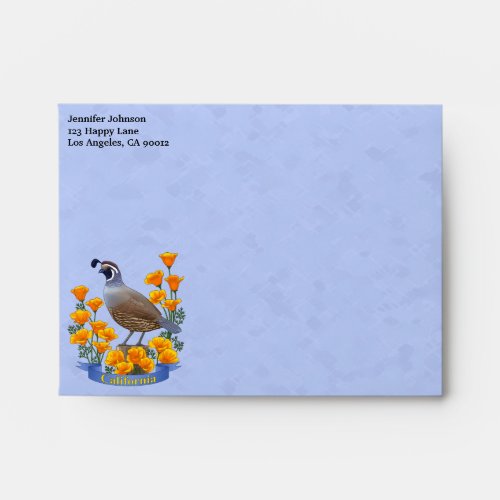 California State Bird Quail  Golden Poppy Envelope