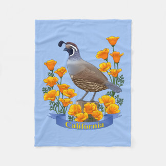 California State Bird Quail & Golden Poppy Fleece Blanket