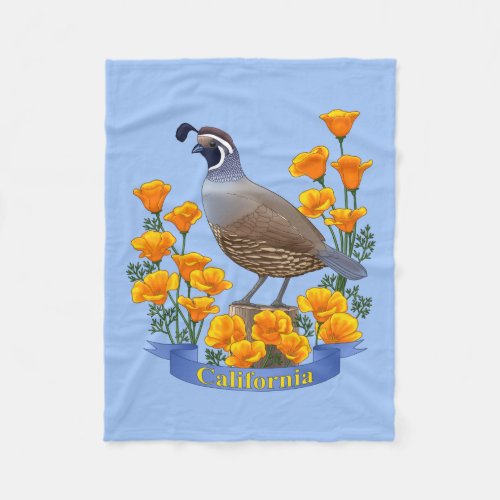 California State Bird Quail  Golden Poppy Fleece Blanket