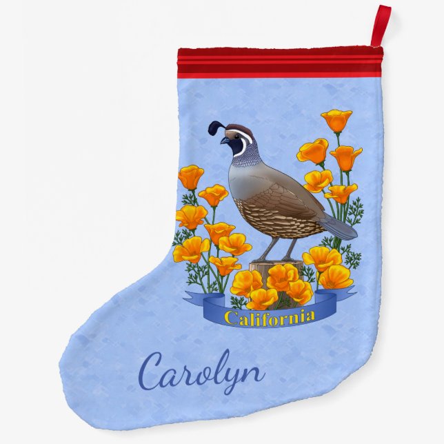 California State Bird Quail & Golden Poppy Large Christmas Stocking (Back)