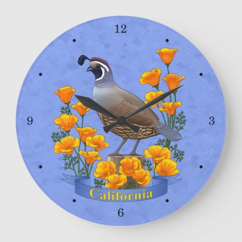 California State Bird Quail  Golden Poppy Large Clock