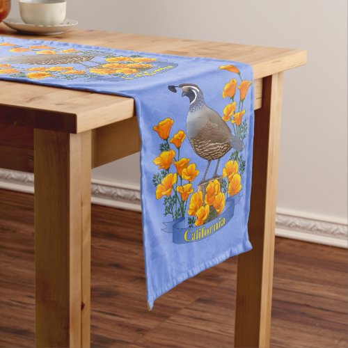 California State Bird Quail  Golden Poppy Long Table Runner