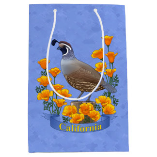California State Bird Quail & Golden Poppy Medium Gift Bag