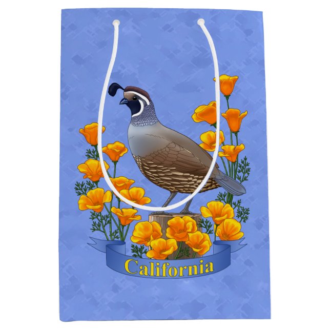 California State Bird Quail & Golden Poppy Medium Gift Bag (Front)