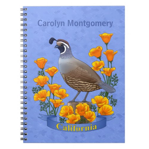 California State Bird Quail  Golden Poppy Notebook